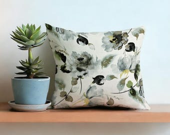 Floral Throw Pillow Cover,Watercolor Ink Flowers, Neutral Beige Gray Green,Modern Botanical Cushion Case,Sofa Bed Decor,Housewarming Gift