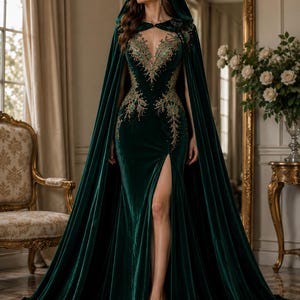 evening dress with hood Bead-Trimmed Long Sleeve Long Prom Dress with Hoodie Black / Medium