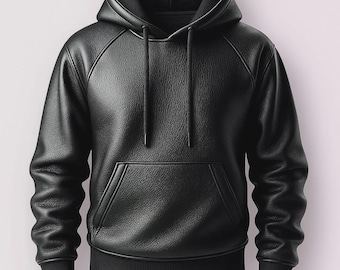 Veste à capuche noire en cuir véritable pour hommes – Manteau à enfiler en cuir haut de gamme fait main