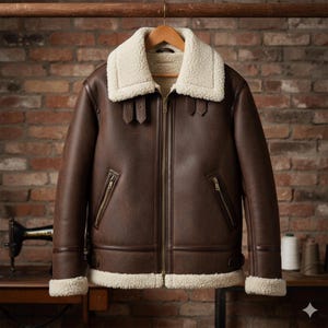 Men’s Brown Shearling Leather Aviator Jacket – Handmade Winter Pilot Coat