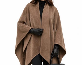 Cape dames suède cape sjaal bruine jas wrap winter poncho elegante jas