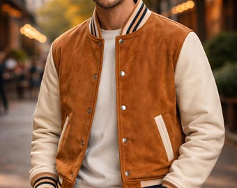 Men's Green Varsity Jacket | Black Leather Sleeve Bomber, College