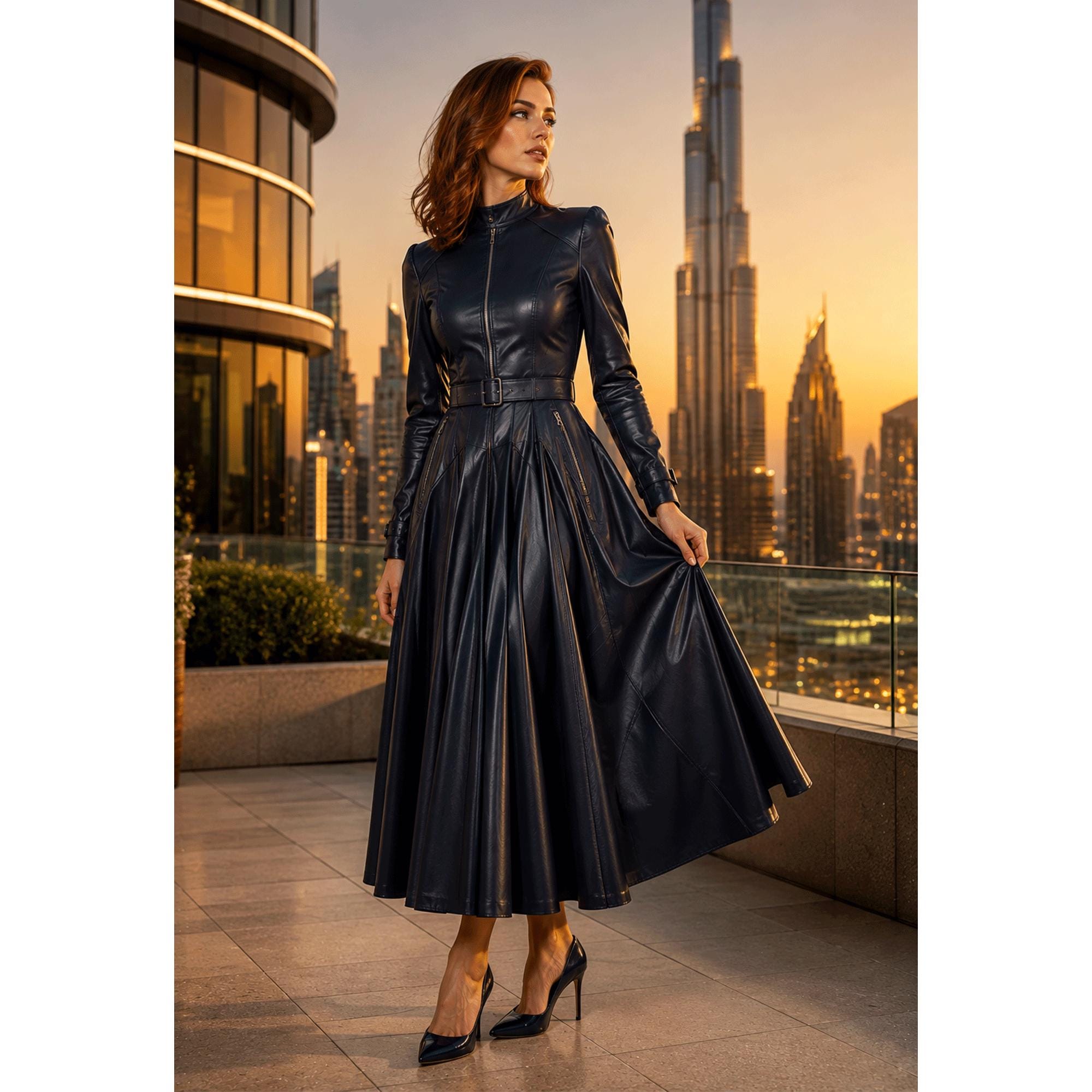 black leather pleated dress Mini skirt