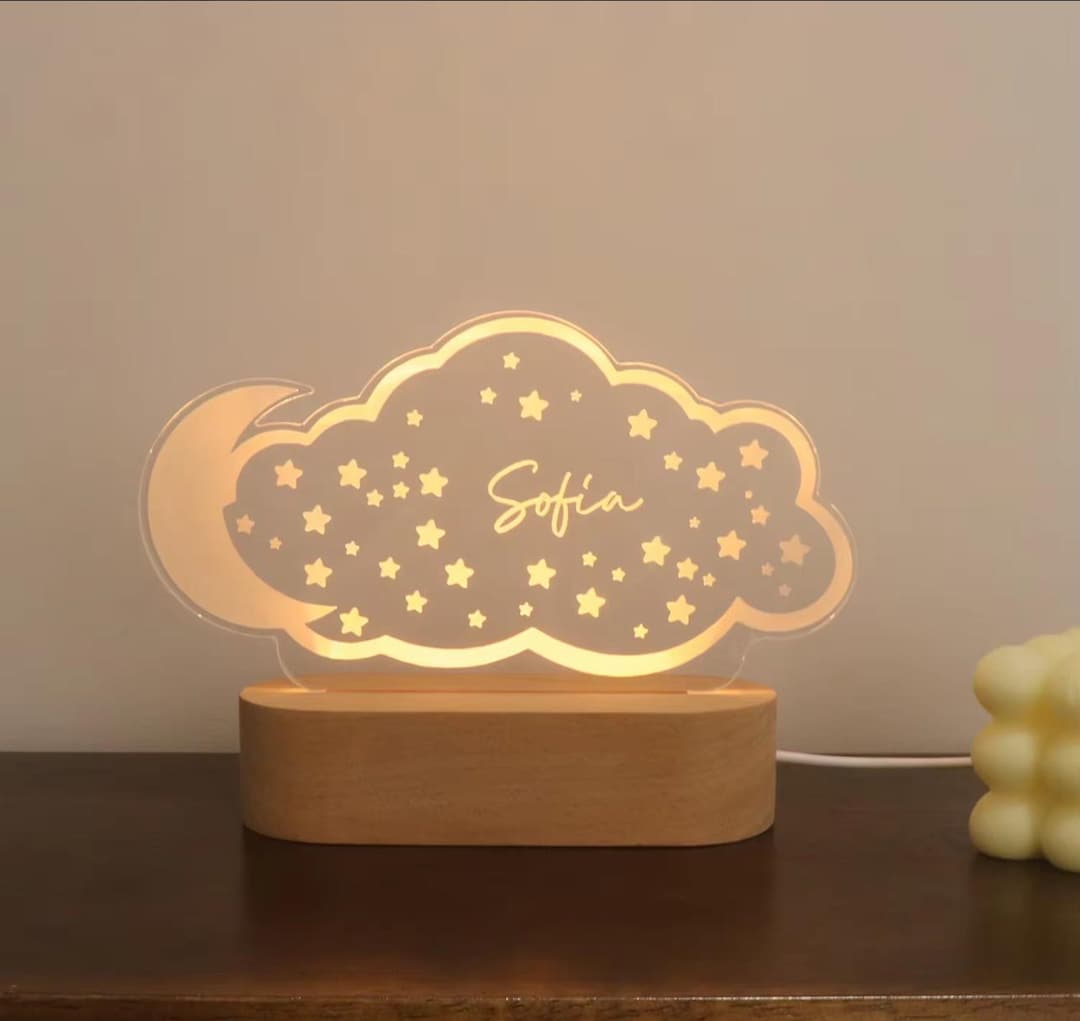 Personalized LED Cloud Night Light – Custom Name Lamp | Baby Shower ...