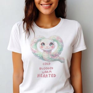 Kawaii Snake T-Shirt - Cute Reptile Lover Gift - Cold Blooded Warm Hearted Tee - Funny Snake Mom Shirt - Python Aesthetic Top