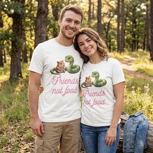 Schlangen- und Hamster-T-Shirt „Freunde, nicht Futter“, Kawaii-Geschenk für Schlangenliebhaber, süßes Reptilien-T-Shirt, lustiges Schlangen-Shirt, Unisex-T-Shirt