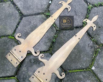 Paire de charnières de porte de grange robustes en laiton massif de 44,5 cm (17,5 pouces), charnières de portail d'entrée classiques, charnières de porte, charnières classiques en laiton V.039