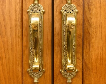 Par de manijas de puerta de latón macizo pulido de 11.40", tiradores para puertas francesas, tirador de puerta de latón, manija de latón macizo