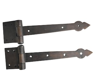 Paire de charnières à embout fleur de lys en laiton antique massif de 29 cm pour porte ou portail, charnières de porte, charnières classiques en laiton