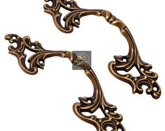2X 20cm Big Solid Brass Kitchen Cabinet Pull Handles, Heavy Brass Door & Bin Pulls, Vintage Handle Knobs