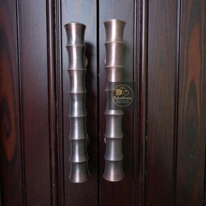 Pair of Brass Bamboo Handle Pulls, Classic Front Door Entry Handles, Brass Door Pull Handle