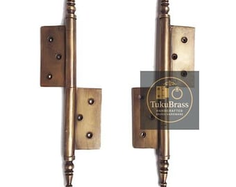 Par de bisagras de puerta elevables de 23 cm de gran tamaño, estilo vintage, de latón macizo antiguo, herrajes de latón resistentes.