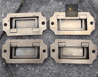 3.46" Inches Set Of Solid Brass Octagonal Flush Lift Cabinet Drawer Door Handle Pulls, Vintage Style H.011