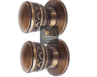 Pair of 2.75" Brass Door Knobs, Solid Brass Door Pulls, Vintage Brass Door Handles, Durable Door Hardware