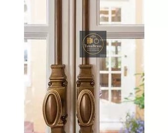 Fransk Cremone-regellås i massiv mässing, Spanjolettdörrlås i matt svart finish med mässingsstångsset, dekorativa mässingsbeslag