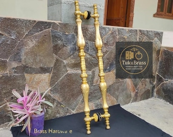 Pair of 100cm Polished Brass Victorian Door Handles, Vintage Brass Door Pulls, Large Entryway Hardware