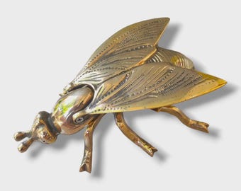 Vintage Brass Fly Ashtray, Mid Century Insect Trinket Box, Cigarette Holder with 2 Rests, Retro Home Decor, Husband Gift