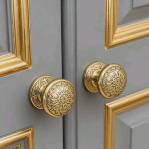 Pair of 2.63" Brass Door Knobs, Solid Brass Door Pulls, Vintage Brass Door Handles, Classic Door Hardware
