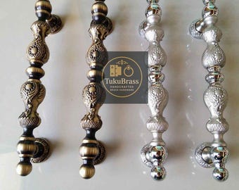 Pair of 43cm Brass Luxor Door Pulls, Solid Brass Door Handles, Elegant Brass Door Hardware for Main Entry