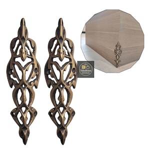 130mm Solid Brass Corner Protectors, Vintage Floral Decorative Furniture Skirting Hardware, Brass Corner Guards