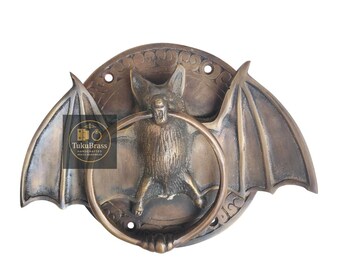 7" Solid Brass Bat Wings Door Knocker, Heavy 17cm Pull Handle, Handmade Brass Banger, Unique Door Decor