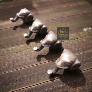 4X Small Elephant old heavy front cupbard knobs SOLID BRASS vintage antique style, Brass drawer pull handle