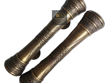 Pair 11.81" Solid Brass Victorian Door Pulls, Vintage Classic Detailed Front Door Handles, Heavy Duty Brass Door Hardware