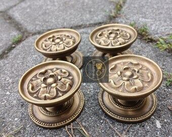 2" Inches Set Of Antique Flower Door Knob Pull Handle, Drawer Knob, Cabinet pull handle N.304
