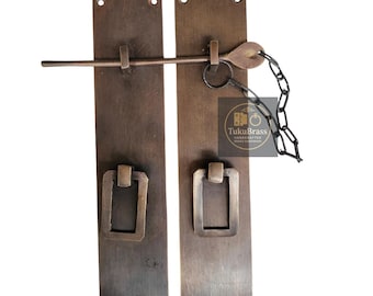 Pair 9" Vintage Solid Brass Drawer Latch, Retro Cabinet Latch, Box Latch Door Hardware, Antique Brass Latch Set
