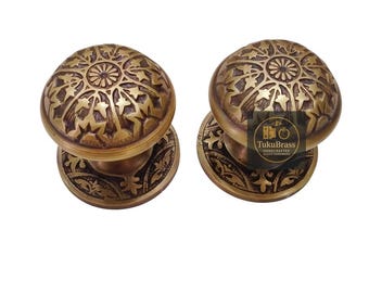 Pair of 2.63" Brass Door Knobs, Solid Brass Door Pulls, Vintage Brass Door Handles, Classic Door Hardware