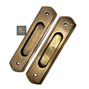 Pair 6.02" Inches Vintage Solid Brass Baldwin FLUSH Pull Sliding Pocket Door Solid Brass Knob Drawer Pulls, Brass door handle