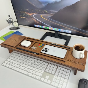 Personalized Wood Desk Organizer Set-Home Office Desk Storage-Docking Station Desk Trays-Phone Holder-Fathers Day Anniversary Birthday Gifts