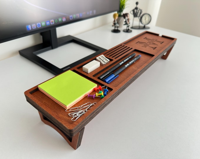 Personalized Wood Desk Organizer-Home Office Desk Storage-Docking Station Desk Trays-Office Desk Accessories-Custom Catch All Wooden Trays
