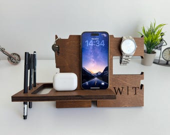Personalized Docking Station, Custom Desk Organizer, Custom Man Gifts