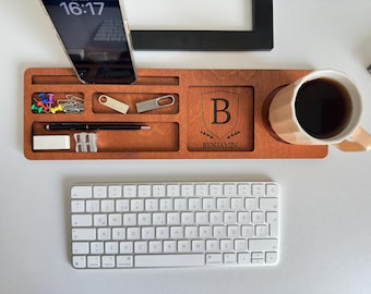 Personalized Wooden Desk Organizer with Phone Docking Station