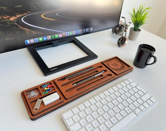 Personalized Wood Desk Organizer, Minimalist Office Caddy, Handmade Office Decor