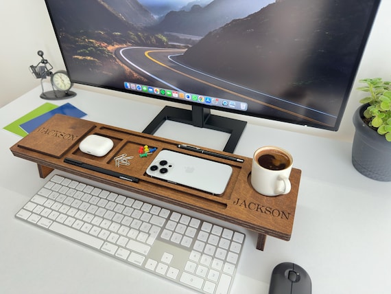 Personalized Wood Desk Organizer Set-Home Office Desk Storage-Docking Station Desk Trays-Phone Holder-Fathers Day Anniversary Birthday Gifts