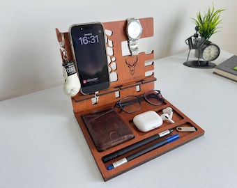 Personalized Wood Docking Station, Custom Desk Organizer,