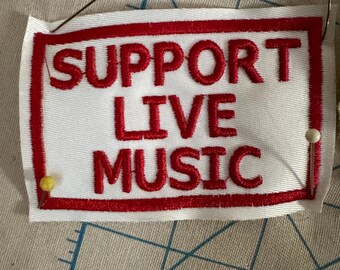 Support Live Music Embroidered Iron-on Patch Red/White base