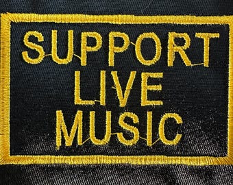 Support Live Music Embroidered Iron-on Patch Gold/Black