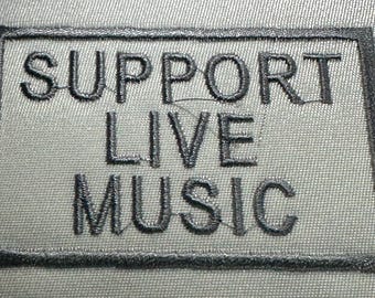 Support Live Music Embroidered Iron-on Patch Silver/White base