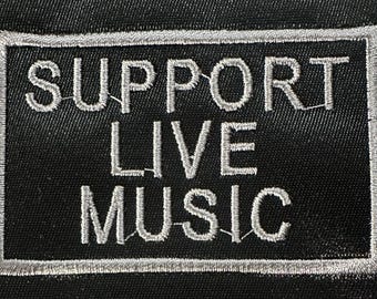 Support Live Music Embroidered Iron-on Patch Silver/Black