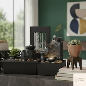 Zen Tabletop Waterfall Fountain – Indoor Meditation Water Feature, Relaxing Home or Office Decor