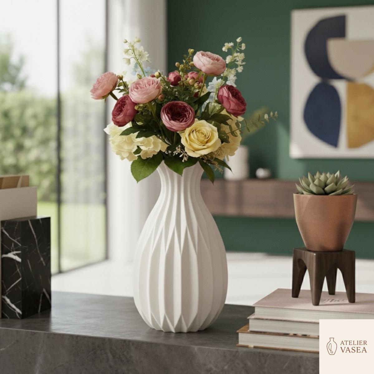 Vase Décoratif Incassable 20 Cm - Style Moderne Bohème, Couleur Beige, Insert étanche Inclus