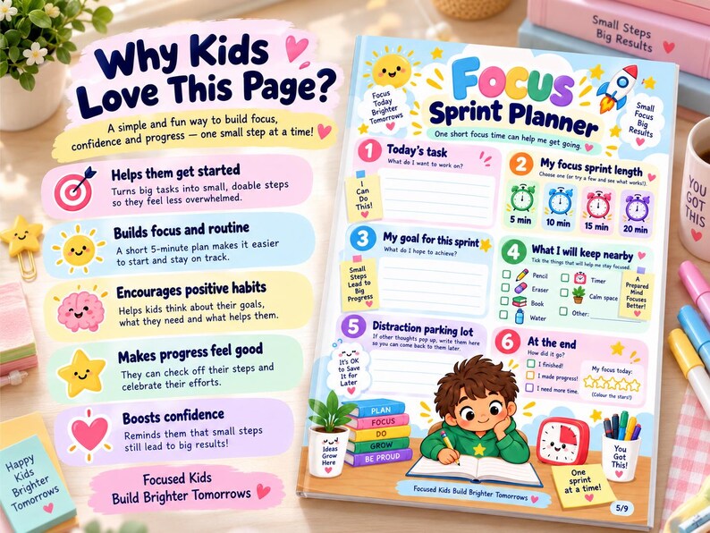 ADHD Kids Procrastination Workbook, Cute Executive Function Worksheets ...