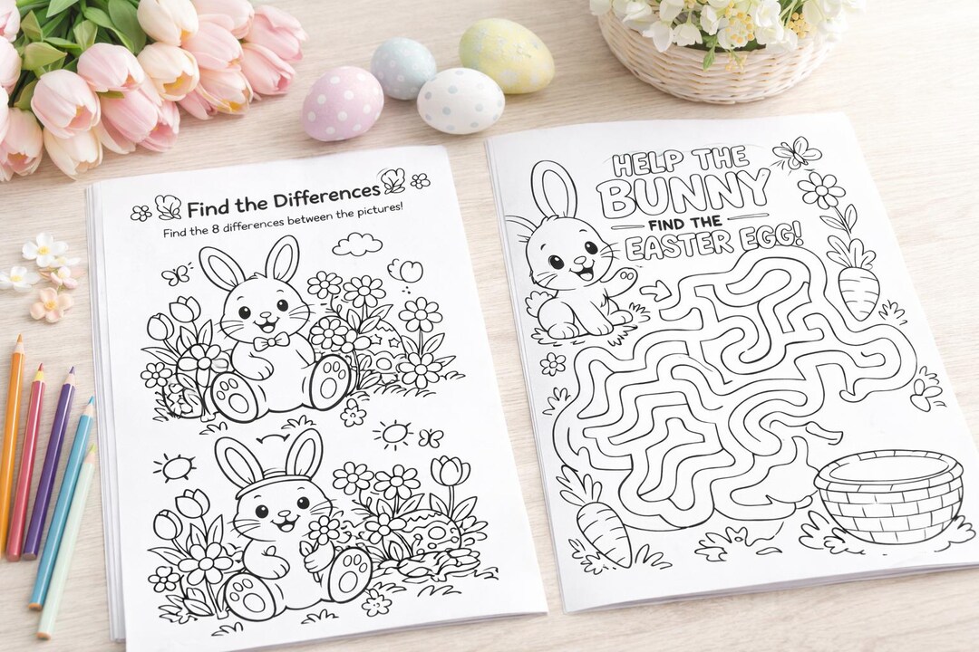 Easter Activity Book Printable for Kids, Bunny Maze, Find the ...