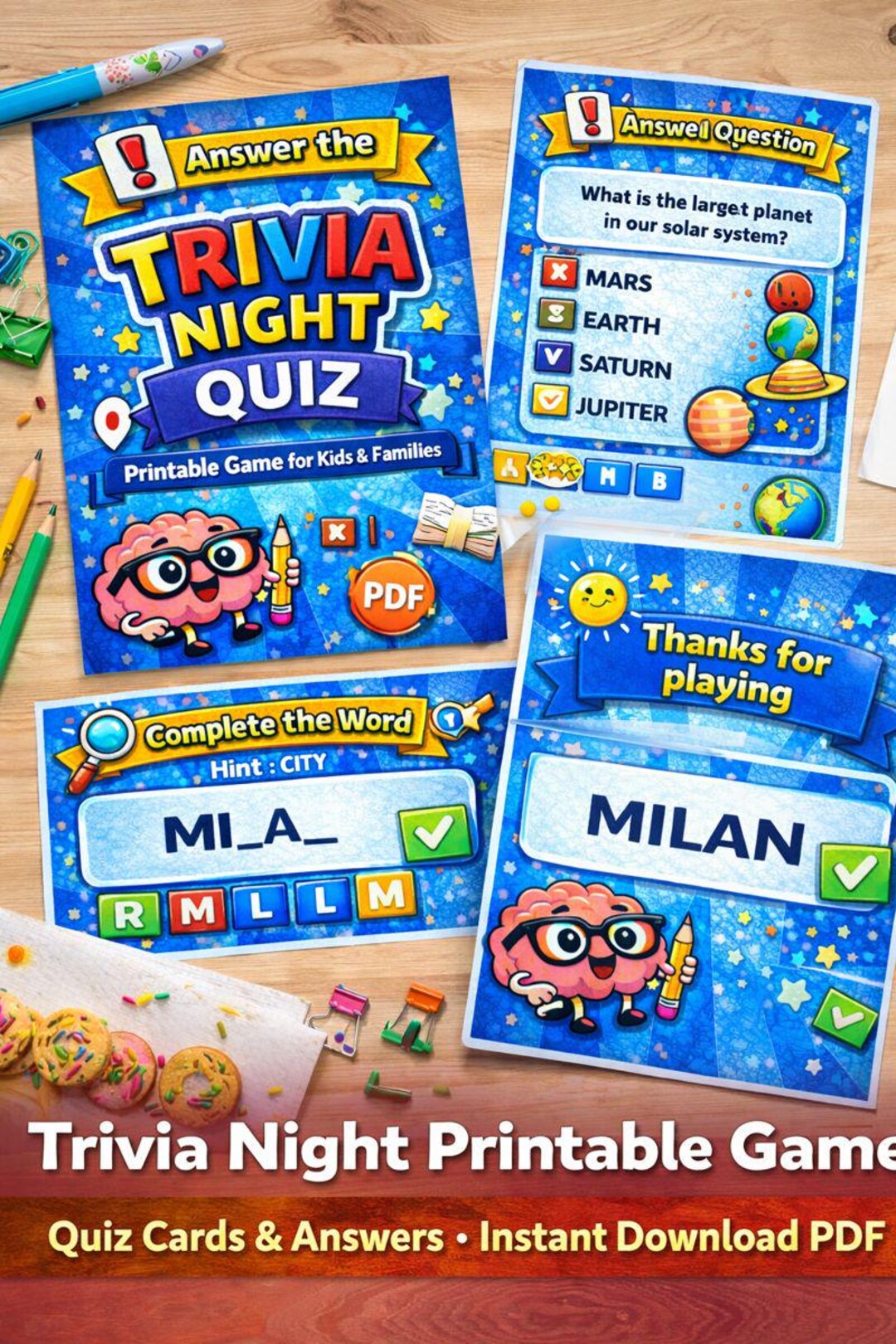 Trivia Night Printable Game for Kids – Educational Family Quiz ...