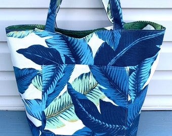 Large Summer Tote Bag, Tote Bags, Reversible Tote Bag, Tropical Tote Bag, Palms Tote Bag, Beach Bag