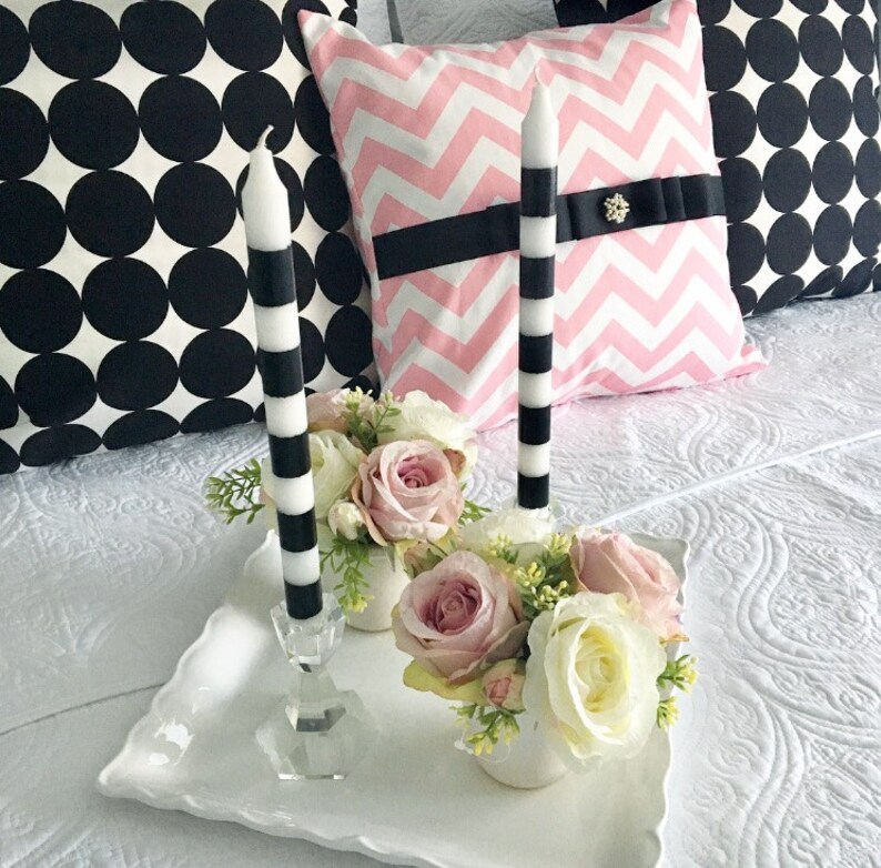 Striped Candle Black and White Candles Candle Decorative Etsy