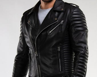 Chaqueta de cuero negra para hombre estilo motero con hombros acolchados / Chaqueta de motociclista estilo motociclista